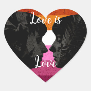Lesbian Flag with Two Woman Silhouettes Heart Sticker