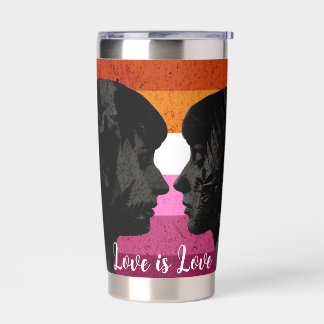 Lesbian Flag with Two Woman Silhouettes Insulated Tumbler