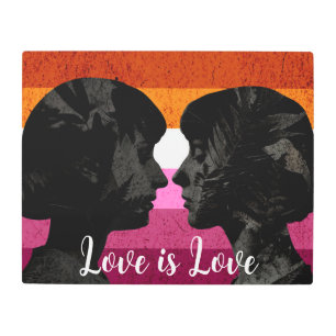 Lesbian Flag with Two Woman Silhouettes Metal Print