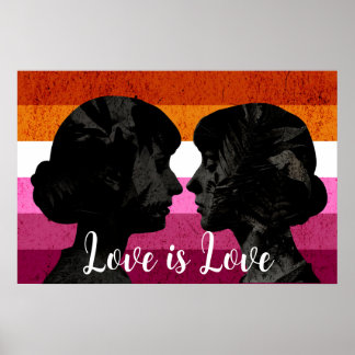 Lesbian Flag with Two Woman Silhouettes Poster