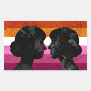 Lesbian Flag with Two Woman Silhouettes Rectangular Sticker