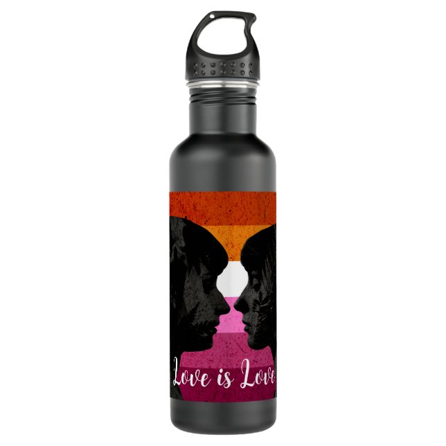 Lesbian Flag with Two Woman Silhouettes  Stainless Steel Water Bottle (Front)