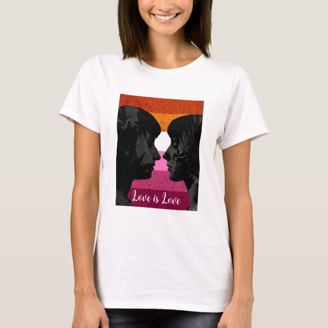 Lesbian Flag with Two Woman Silhouettes  T-Shirt (Front)