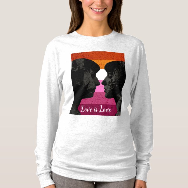 Lesbian Flag with Two Woman Silhouettes  T-Shirt (Front)