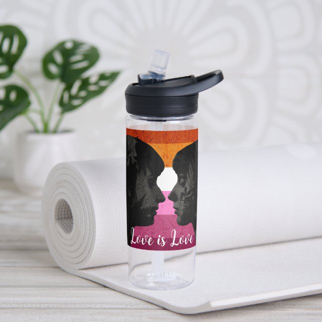 Lesbian Flag with Two Woman Silhouettes  Water Bottle (Yoga)