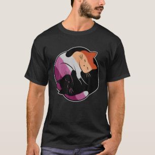Lesbian Flag Yin Yang Cat LGB Gay Pride Subtle Dis T-Shirt