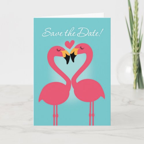 Lesbian Flamingo Wedding Save the Date Card