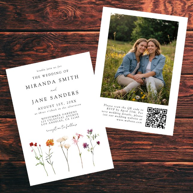 Lesbian Floral QR Code Photo Wedding Invitation (Creator Uploaded)