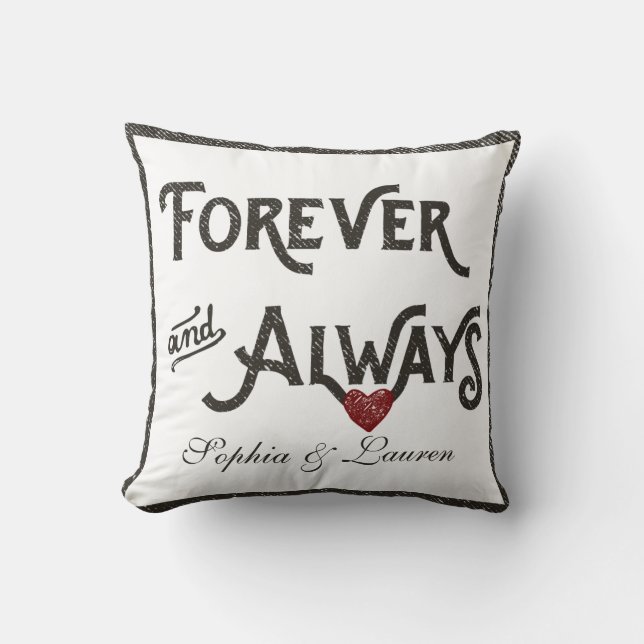 Lesbian Forever Always Heart Personalized Throw Pillow (Front)