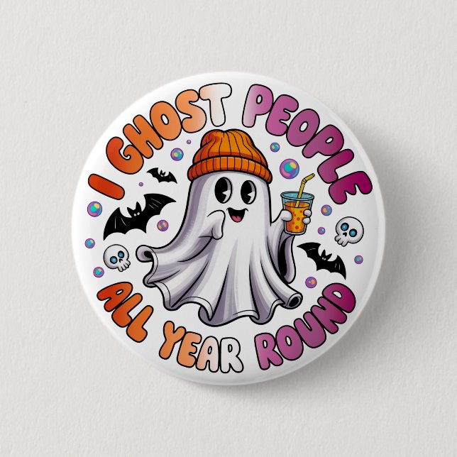 Lesbian Funny Halloween – I Ghost People Button (Front)