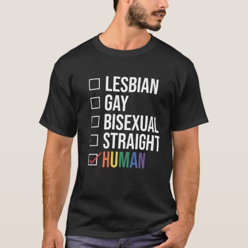 Lesbian Gay Bisexual Straight Human List Black T_Shirt