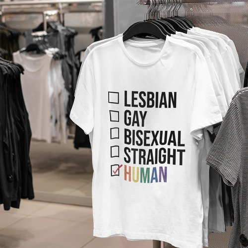 Lesbian Gay Bisexual Straight Human List White T_Shirt