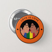 Lesbian Gay Couple Kiss LGBTQ Love is Love Pride Button (Front & Back)