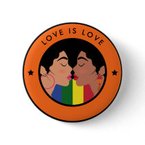 Lesbian Gay Couple Kiss LGBTQ Love is Love Pride Button