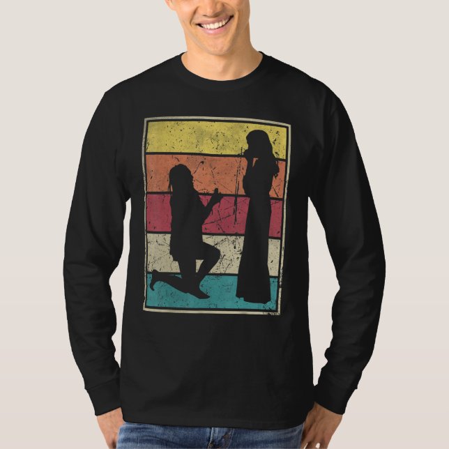 Lesbian Gay Couple Romantic Propose Marriage T-Shirt (Front)