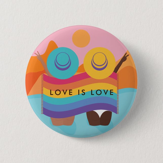 Lesbian Gay Couple Summer Style LGBTQ Flag Pride Button (Front)