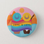 Lesbian Gay Couple Summer Style LGBTQ Flag Pride Button<br><div class="desc">Show pride with this cool button featuring LGBTQ flag colors,  summer style couple & orange background. Easily change the text by clicking on the "personalize this template" option.</div>