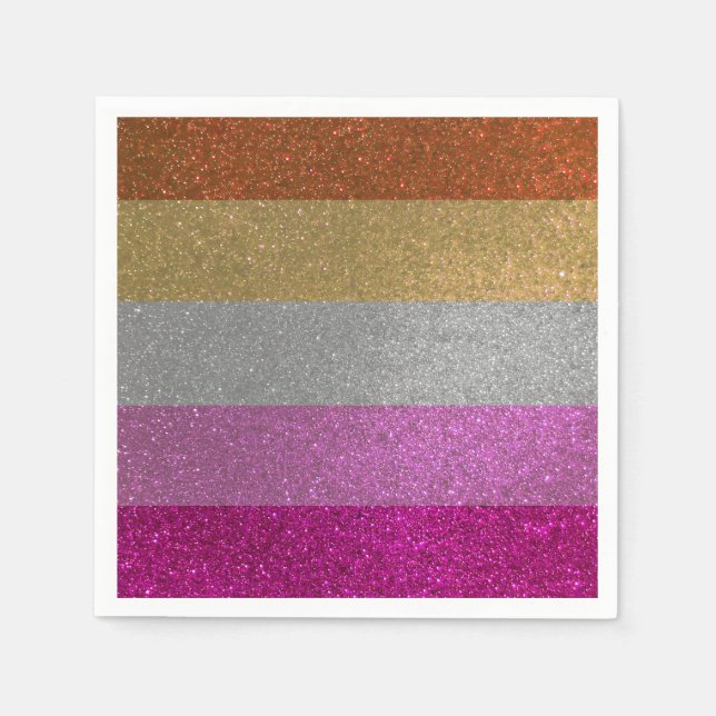 Lesbian Gay Pride Flag Pink + Orange Glitter Party Napkins (Front)
