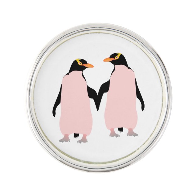 Lesbian Gay Pride Penguins Holding Hands Pin (Front)