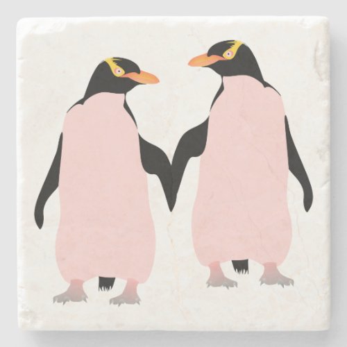 Lesbian Gay Pride Penguins Holding Hands Stone Coaster