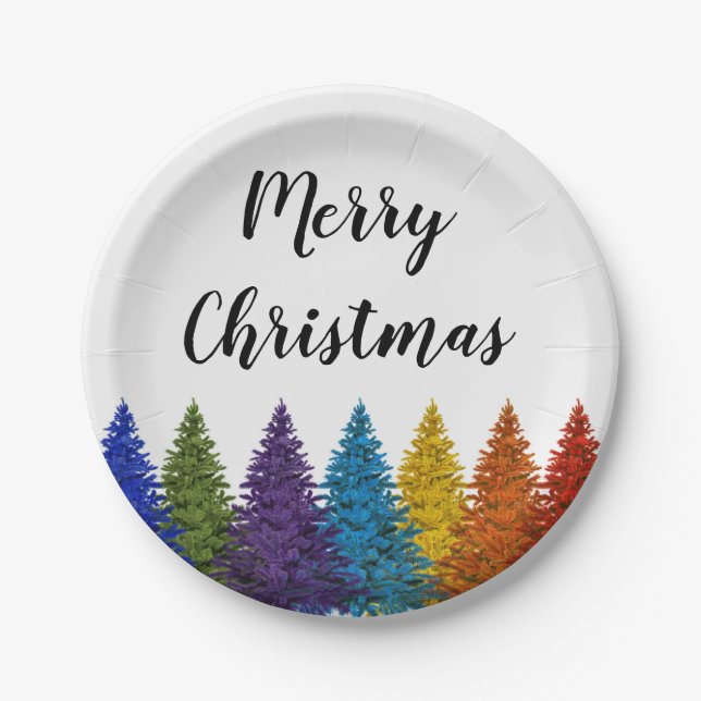 Lesbian Gay Pride Rainbow Flag Christmas Tree Paper Plates (Front)
