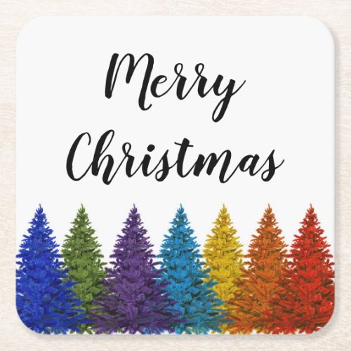 Lesbian Gay Pride Rainbow Flag Christmas Tree Square Paper Coaster