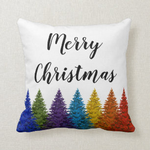 Lesbian Gay Pride Rainbow Flag Christmas Tree Throw Pillow