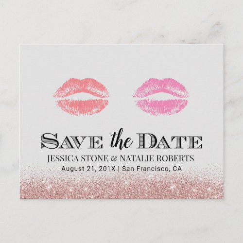 Lesbian Gay Wedding Double Kisses Save the Date Announcement Postcard