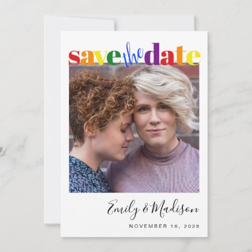 Lesbian Gay Wedding Rainbow Photo Save The Date