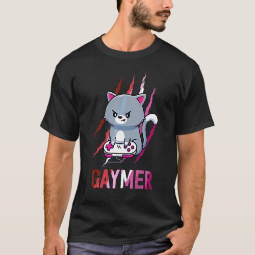 Lesbian Gaymer Geek Pride Lgbt Video Game   Cat T_Shirt