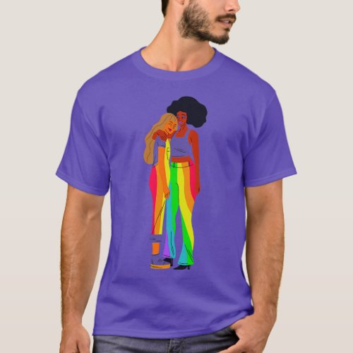 lesbian girls LGBTQIA rainbow love wins tpride pra T_Shirt