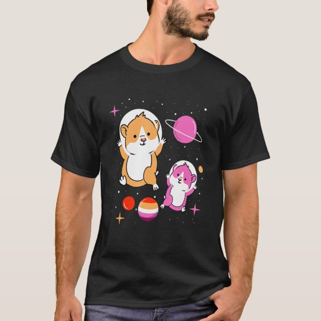 Lesbian Hamster Orange Pink Lesbian Pride T-Shirt (Front)