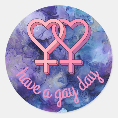 Lesbian hearts pink purple watercolor Custom Classic Round Sticker