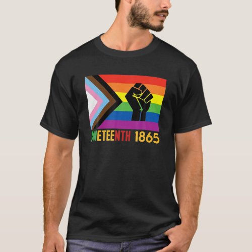 Lesbian Juneteenth 1865 LGBT Gay Pride FLag Black  T_Shirt