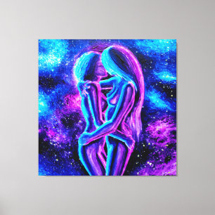 Lesbian kiss in blue and purple canvas print