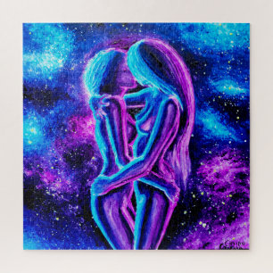 Lesbian kiss in blue and purple jigsaw puzzle