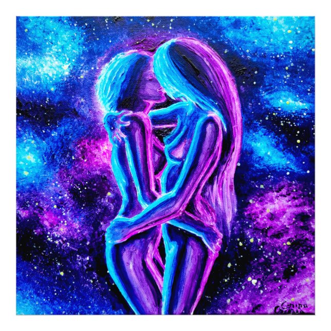 Lesbian kiss in blue and purple   photo print (Front)