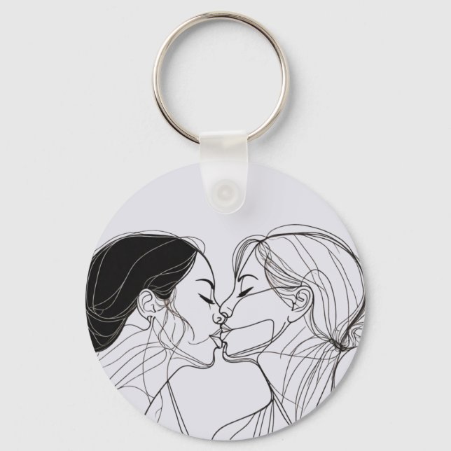 Lesbian Kiss Matching Couples Keychain (Front)