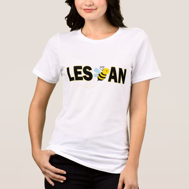 Lesbian LGBT Pride Bee Cute Modern Typography Tri-Blend Shirt (Front)