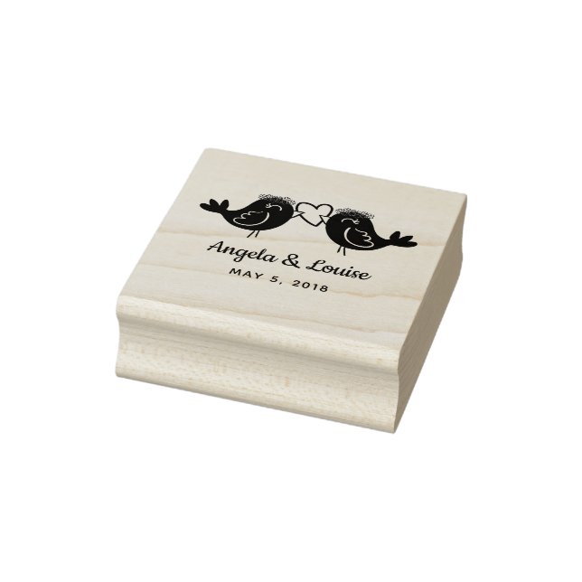 Lesbian LGBT Rustic Birds Couple Wedding Monogram Rubber Stamp (Stamp)
