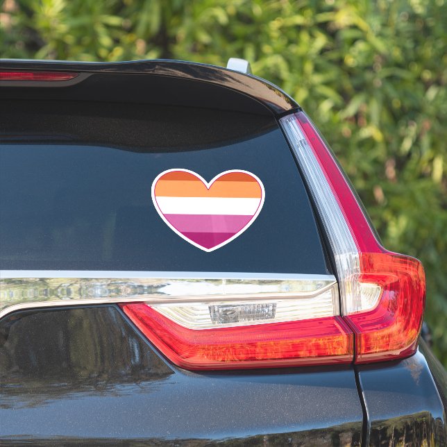Lesbian LGBTQ+ Pride and Support Rainbow Heart   Sticker (Car Side)