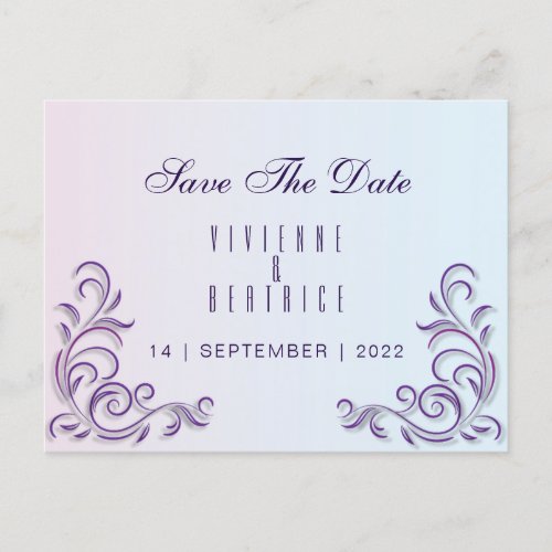 Lesbian Lilac themed wedding Save the Date Announcement Postcard