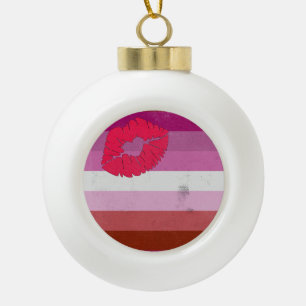 Lesbian (Lipstick) Flag Ceramic Ball Christmas Ornament