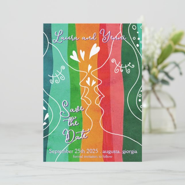 Lesbian Love Doodle Save The Date (Standing Front)