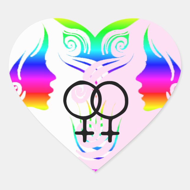 Lesbian Love Pride Rainbow Women Heart Stickers (Front)