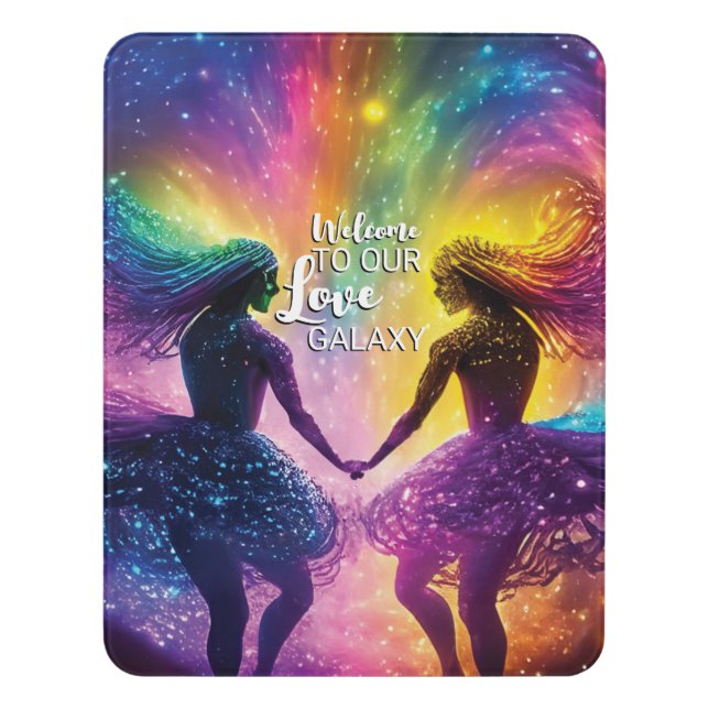 Lesbian Lovers Cosmic Rainbow LGBTQIA Gay Pride Door Sign (Contemporary Vert)
