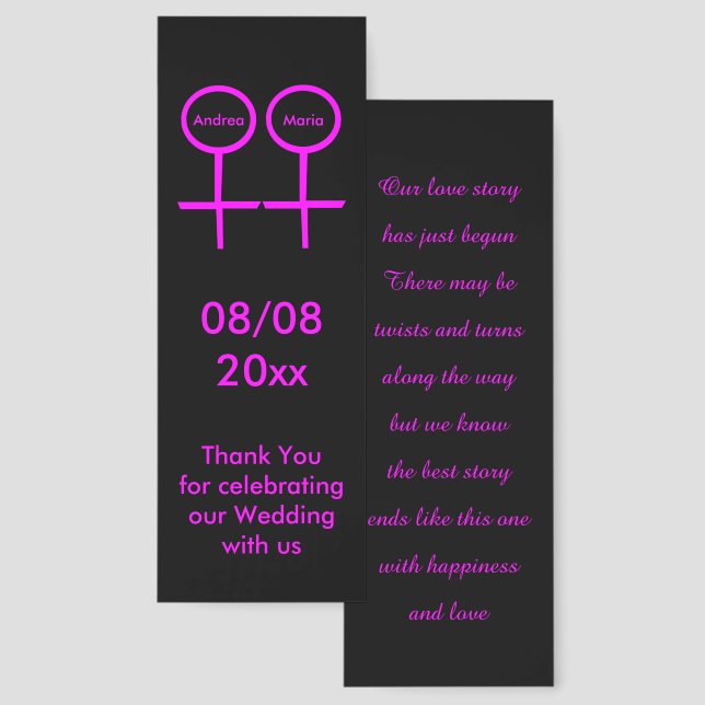 Lesbian Lovers Custom Wedding Favor Bookmarks (Front & Back)