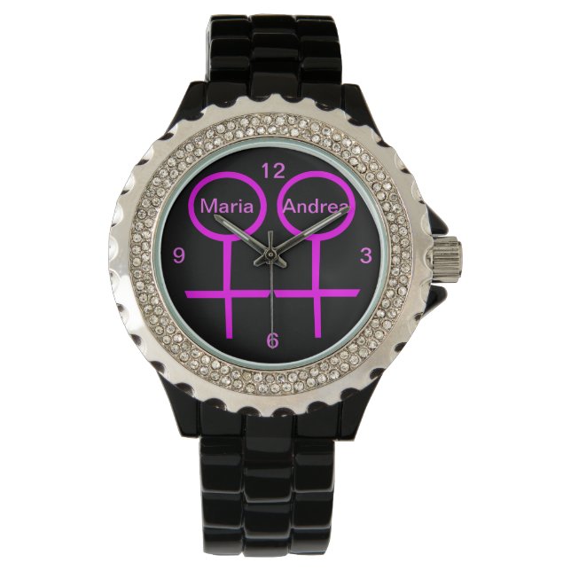 Lesbian Lovers Customizable Rhinestone Watch (Front)