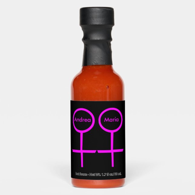 Lesbian Lovers Customizable Wedding Hot Sauces (Front)