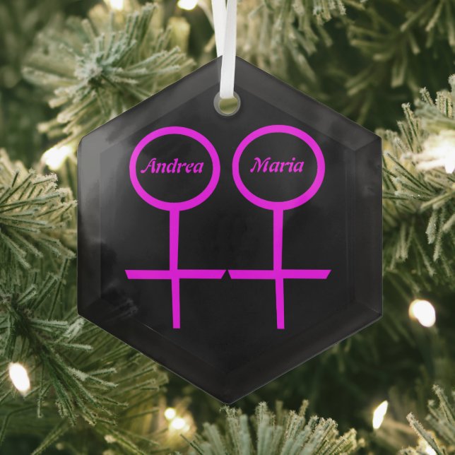 Lesbian Lovers Personalized Glass Ornament (Insitu)